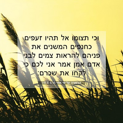 Picture 07 - הבשורה על־פי מתי 6:16 HEB - וכי תצומו אל תהיו זעפים - Bible Verse Picture