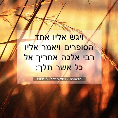 Picture 07 - הבשורה על־פי מתי 8:19 HEB - ויגש אליו אחד הסופרים - Bible Verse Picture