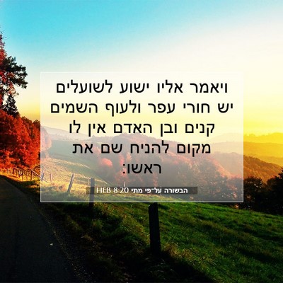 Picture 07 - הבשורה על־פי מתי 8:20 HEB - ויאמר אליו ישוע לשועלים יש - Bible Verse Picture