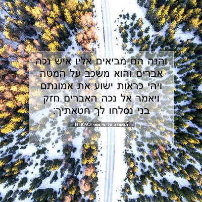 Picture 07 - הבשורה על־פי מתי 9:2 HEB - והנה הם מביאים אליו איש נכה - Bible Verse Picture