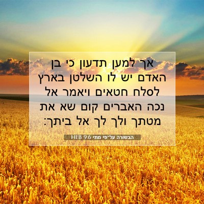 Picture 07 - הבשורה על־פי מתי 9:6 HEB - אך למען תדעון כי בן האדם יש - Bible Verse Picture