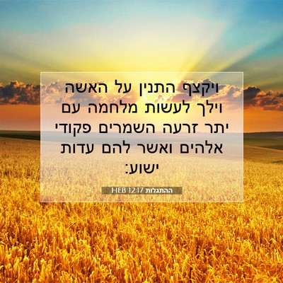 Picture 07 - ההתגלות 12:17 HEB - ויקצף התנין על האשה וילך - Bible Verse Picture