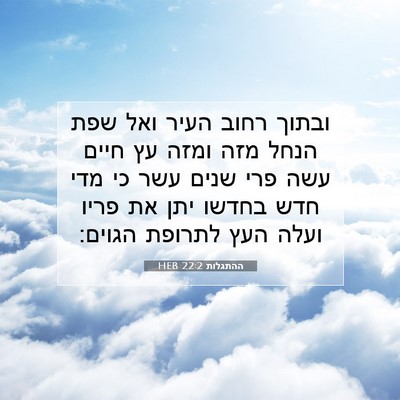 Picture 07 - ההתגלות 22:2 HEB - ובתוך רחוב העיר ואל שפת - Bible Verse Picture