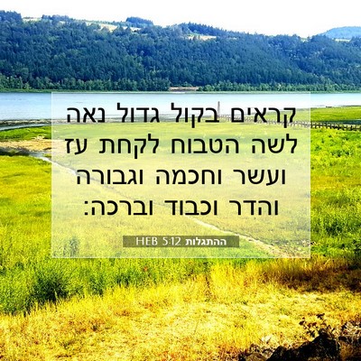 Picture 07 - ההתגלות 5:12 HEB - קראים בקול גדול נאה לשה - Bible Verse Picture