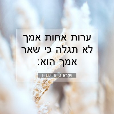 Picture 07 - ויקרא 18:13 HEB - ערות אחות אמך לא תגלה כי - Bible Verse Picture