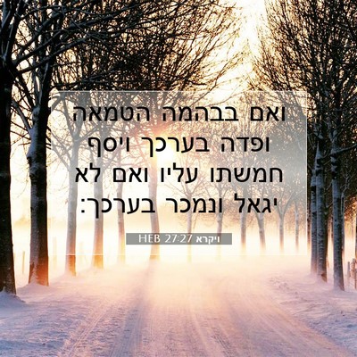 Picture 07 - ויקרא 27:27 HEB - ואם בבהמה הטמאה ופדה בערכך - Bible Verse Picture