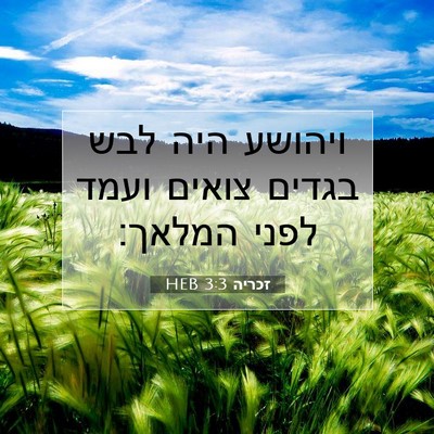 Picture 07 - זכריה 3:3 HEB - ויהושע היה לבש בגדים צואים - Bible Verse Picture