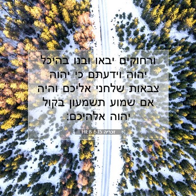 Picture 07 - זכריה 6:15 HEB - ורחוקים יבאו ובנו בהיכל - Bible Verse Picture