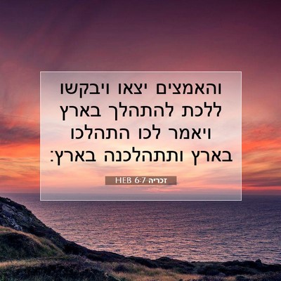 Picture 07 - זכריה 6:7 HEB - והאמצים יצאו ויבקשו ללכת - Bible Verse Picture