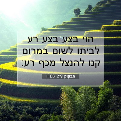 Picture 07 - חבקוק 2:9 HEB - הוי בצע בצע רע לביתו לשום - Bible Verse Picture