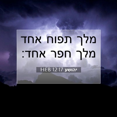 Picture 07 - יהושע 12:17 HEB - מלך תפוח אחד מלך חפר - Bible Verse Picture