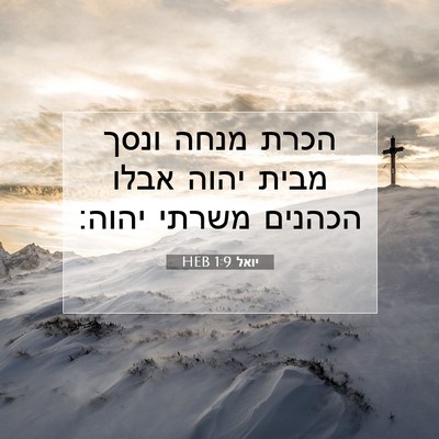 Picture 07 - יואל 1:9 HEB - הכרת מנחה ונסך מבית יהוה - Bible Verse Picture