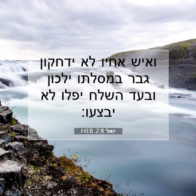 Picture 07 - יואל 2:8 HEB - ואיש אחיו לא ידחקון גבר - Bible Verse Picture