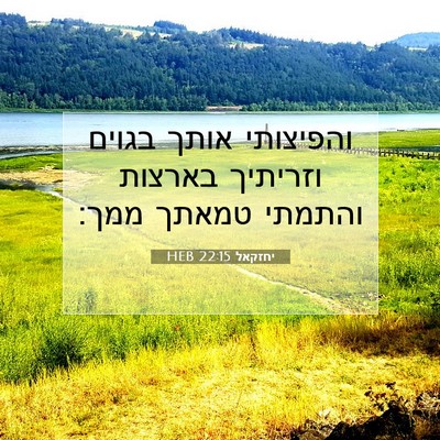 Picture 07 - יחזקאל 22:15 HEB - והפיצותי אותך בגוים - Bible Verse Picture