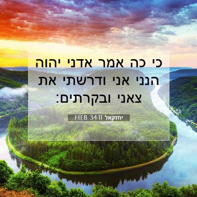 Picture 07 - יחזקאל 34:11 HEB - כי כה אמר אדני יהוה הנני - Bible Verse Picture