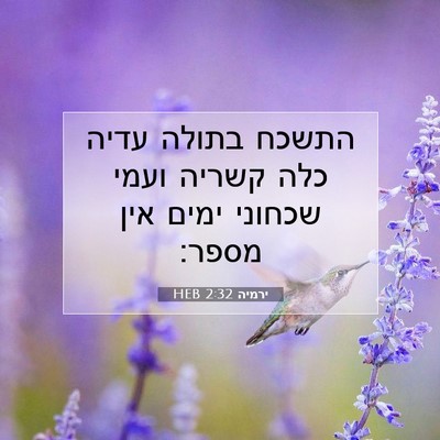 Picture 07 - ירמיה 2:32 HEB - התשכח בתולה עדיה כלה קשריה - Bible Verse Picture