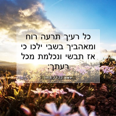 Picture 07 - ירמיה 22:22 HEB - כל רעיך תרעה רוח ומאהביך - Bible Verse Picture