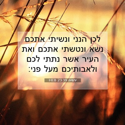Picture 07 - ירמיה 23:39 HEB - לכן הנני ונשיתי אתכם נשא - Bible Verse Picture