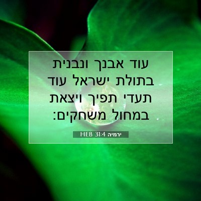 Picture 07 - ירמיה 31:4 HEB - עוד אבנך ונבנית בתולת - Bible Verse Picture