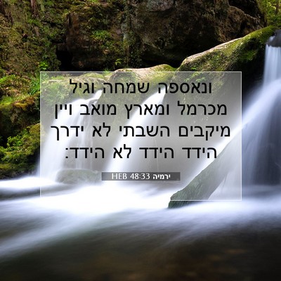 Picture 07 - ירמיה 48:33 HEB - ונאספה שמחה וגיל מכרמל - Bible Verse Picture