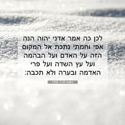 Picture 07 - ירמיה 7:20 HEB - לכן כה אמר אדני יהוה הנה - Bible Verse Picture