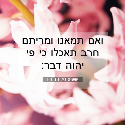 Picture 07 - ישעיה 1:20 HEB - ואם תמאנו ומריתם חרב תאכלו - Bible Verse Picture