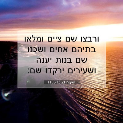 Picture 07 - ישעיה 13:21 HEB - ורבצו שם ציים ומלאו בתיהם - Bible Verse Picture