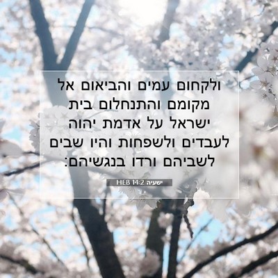 Picture 07 - ישעיה 14:2 HEB - ולקחום עמים והביאום אל - Bible Verse Picture
