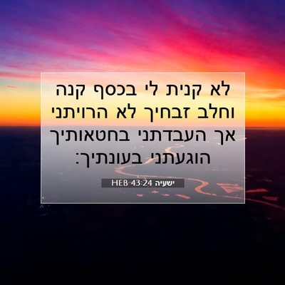 Picture 07 - ישעיה 43:24 HEB - לא קנית לי בכסף קנה וחלב - Bible Verse Picture