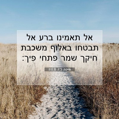 Picture 07 - מיכה 7:5 HEB - אל תאמינו ברע אל תבטחו - Bible Verse Picture