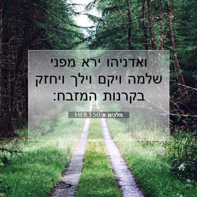 Picture 07 - מלכים א 1:50 HEB - ואדניהו ירא מפני שלמה ויקם - Bible Verse Picture