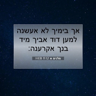 Picture 07 - מלכים א 11:12 HEB - אך בימיך לא אעשנה למען דוד - Bible Verse Picture