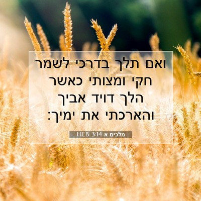 Picture 07 - מלכים א 3:14 HEB - ואם תלך בדרכי לשמר חקי - Bible Verse Picture