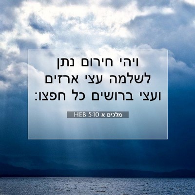 Picture 07 - מלכים א 5:10 HEB - ויהי חירום נתן לשלמה עצי - Bible Verse Picture