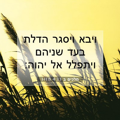 Picture 07 - מלכים ב 4:33 HEB - ויבא ויסגר הדלת בעד שניהם - Bible Verse Picture