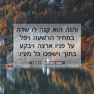 Picture 07 - מעשי השליחים 1:18 HEB - והנה הוא קנה לו שדה במחיר - Bible Verse Picture