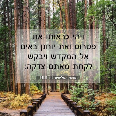 Picture 07 - מעשי השליחים 3:3 HEB - ויהי כראותו את פטרוס ואת - Bible Verse Picture