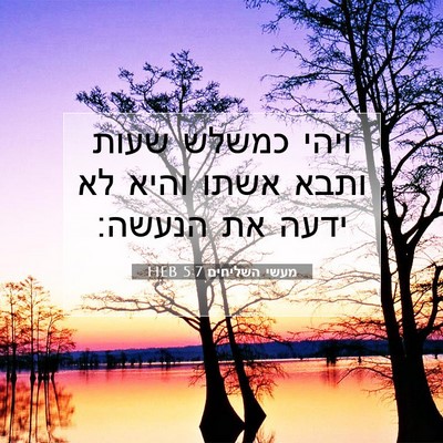 Picture 07 - מעשי השליחים 5:7 HEB - ויהי כמשלש שעות ותבא אשתו - Bible Verse Picture
