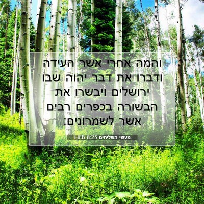 Picture 07 - מעשי השליחים 8:25 HEB - והמה אחרי אשר העידה ודברו - Bible Verse Picture