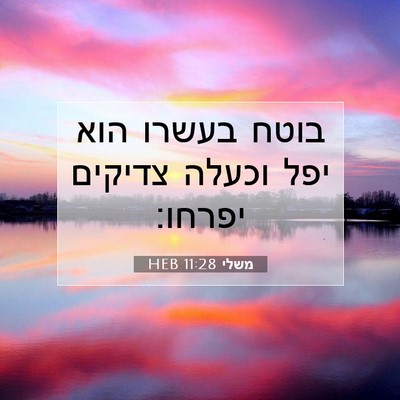 Picture 07 - משלי 11:28 HEB - בוטח בעשרו הוא יפל וכעלה - Bible Verse Picture