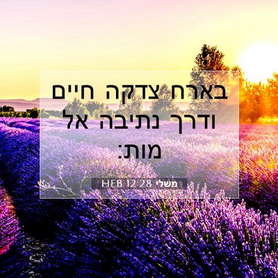 Picture 07 - משלי 12:28 HEB - בארח צדקה חיים ודרך נתיבה - Bible Verse Picture