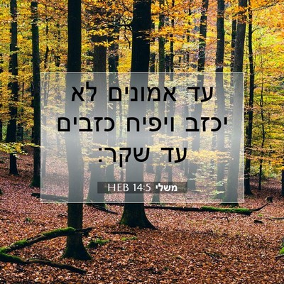 Picture 07 - משלי 14:5 HEB - עד אמונים לא יכזב ויפיח - Bible Verse Picture