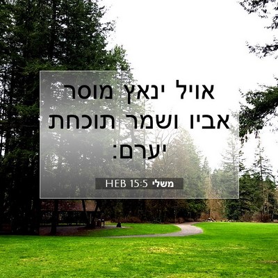Picture 07 - משלי 15:5 HEB - אויל ינאץ מוסר אביו ושמר - Bible Verse Picture