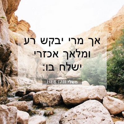 Picture 07 - משלי 17:11 HEB - אך מרי יבקש רע ומלאך אכזרי - Bible Verse Picture