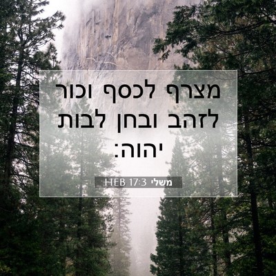Picture 07 - משלי 17:3 HEB - מצרף לכסף וכור לזהב ובחן - Bible Verse Picture