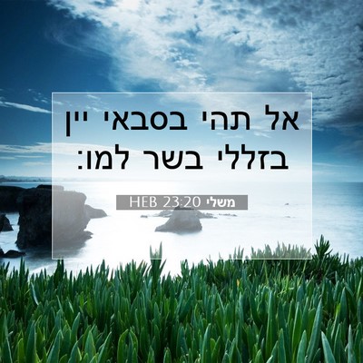 Picture 07 - משלי 23:20 HEB - אל תהי בסבאי יין בזללי בשר - Bible Verse Picture