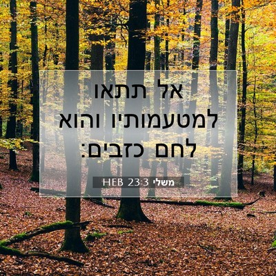 Picture 07 - משלי 23:3 HEB - אל תתאו למטעמותיו והוא לחם - Bible Verse Picture