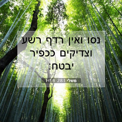 Picture 07 - משלי 28:1 HEB - נסו ואין רדף רשע וצדיקים - Bible Verse Picture