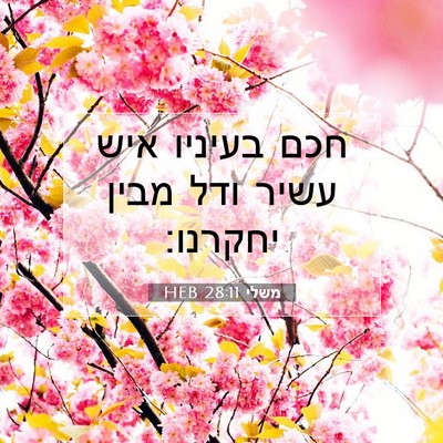 Picture 07 - משלי 28:11 HEB - חכם בעיניו איש עשיר ודל - Bible Verse Picture