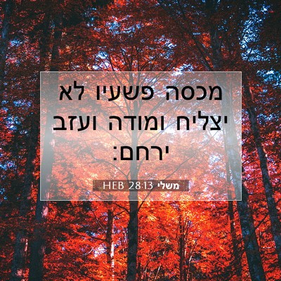 Picture 07 - משלי 28:13 HEB - מכסה פשעיו לא יצליח ומודה - Bible Verse Picture